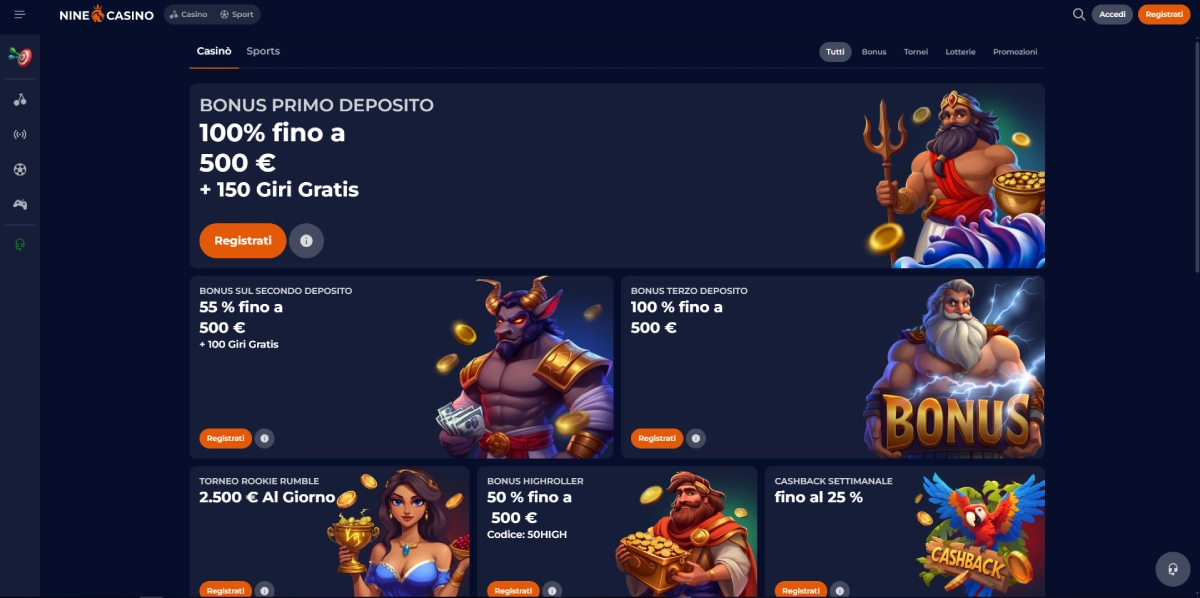 NineCasino Bonus di benvenuto